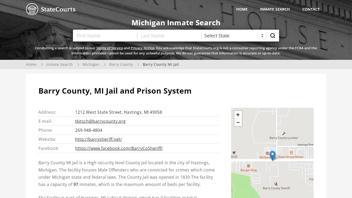 Barry County MI Jail Inmate Records Search, Michigan - StateCourts